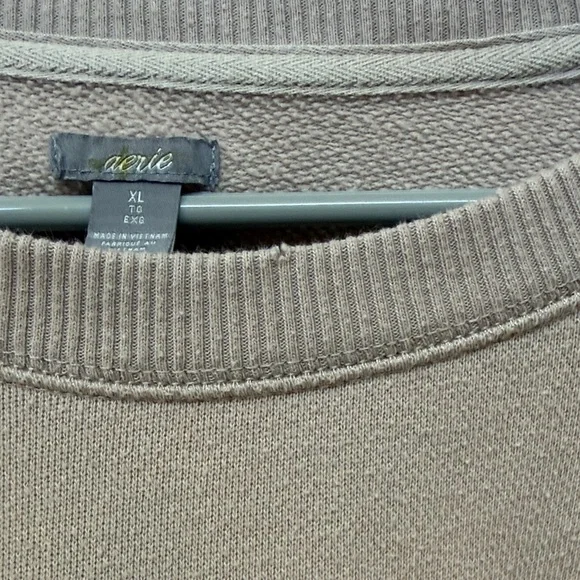 aerie Distressed Lace-Up Side Crewneck Sweatshirt in Taupe - Picture 3 of 5